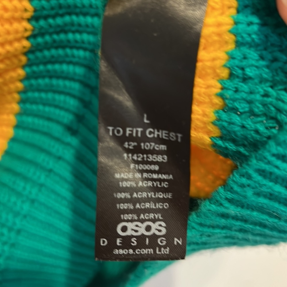 ASOS DESIGN knit fisherman rib tank in green stripes L - Picture 4 of 8